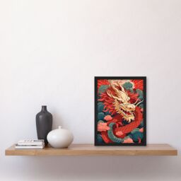 Artery8 Wall Art Print Fantasy Dragon Red Blue Ornate Mythical 2024 China Year Of The Dragon Art Framed - Size: A4 - thumbnail 4