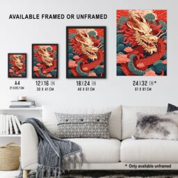 Artery8 Wall Art Print Fantasy Dragon Red Blue Ornate Mythical 2024 China Year Of The Dragon Art Framed - Size: A4 - thumbnail 3