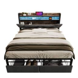 BTM LED Linen Bed with USB-C Charging & Storage Headboard in Grey - Size: Double - thumbnail 8