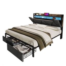 BTM LED Linen Bed with USB-C Charging & Storage Headboard in Grey - Size: Double - thumbnail 7
