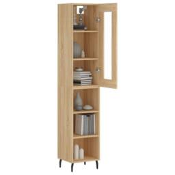Berkfield Home Highboard Sonoma Oak 34.5x34x180 cm Engineered Wood in Light Tan - thumbnail 1