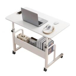 NESTLUNE Height Adjustable Mobile Over Bed Table Hospital Overbed Aid Chair in White - Size: 100 cm x 15 cm - thumbnail 1