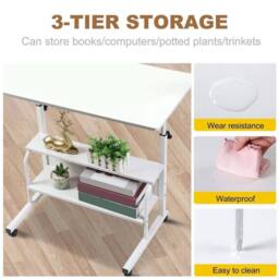 NESTLUNE Height Adjustable Mobile Over Bed Table Hospital Overbed Aid Chair in White - Size: 100 cm x 15 cm - thumbnail 4