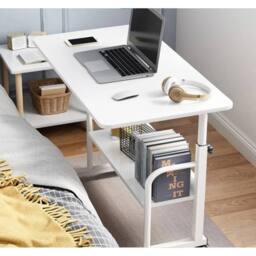 NESTLUNE Height Adjustable Mobile Over Bed Table Hospital Overbed Aid Chair in White - Size: 100 cm x 15 cm - thumbnail 2