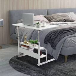 NESTLUNE Height Adjustable Mobile Over Bed Table Hospital Overbed Aid Chair in White - Size: 100 cm x 15 cm - thumbnail 6