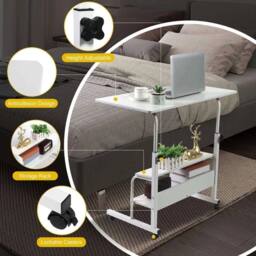 NESTLUNE Height Adjustable Mobile Over Bed Table Hospital Overbed Aid Chair in White - Size: 100 cm x 15 cm - thumbnail 3
