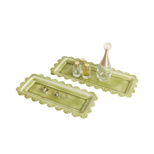 Melody Maison Set Of 2 Green Enamel Embossed Scalloped Trays - image 1