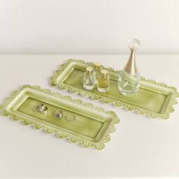 Melody Maison Set Of 2 Green Enamel Embossed Scalloped Trays - thumbnail 3