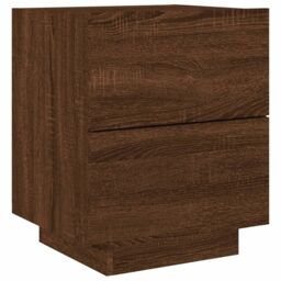 Berkfield Home Bedside Cabinet with LED Lights Brown Oak Engineered Wood - thumbnail 3