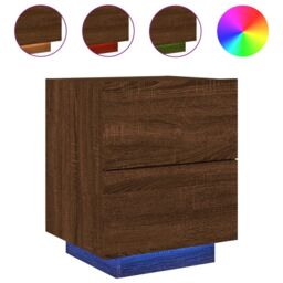 Berkfield Home Bedside Cabinet with LED Lights Brown Oak Engineered Wood - thumbnail 2