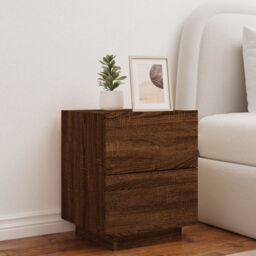 Berkfield Home Bedside Cabinet with LED Lights Brown Oak Engineered Wood - thumbnail 4