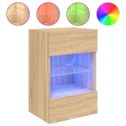Berkfield Home TV Wall Cabinets with LED Lights 2 pcs Sonoma Oak 40x30x60.5 cm in Brown - thumbnail 6