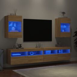 Berkfield Home TV Wall Cabinets with LED Lights 2 pcs Sonoma Oak 40x30x60.5 cm in Brown - thumbnail 3
