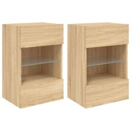 Berkfield Home TV Wall Cabinets with LED Lights 2 pcs Sonoma Oak 40x30x60.5 cm in Brown - thumbnail 2