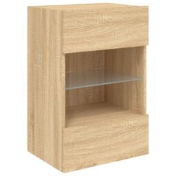 Berkfield Home TV Wall Cabinets with LED Lights 2 pcs Sonoma Oak 40x30x60.5 cm in Brown - thumbnail 7