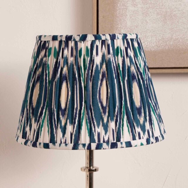 Ruma Blue Ikat Patterned Pleated Tapered Shade For Table Lamps - Size: 16 inches - image 1