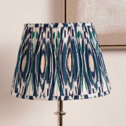 Ruma Blue Ikat Patterned Pleated Tapered Shade For Table Lamps - Size: 16 inches