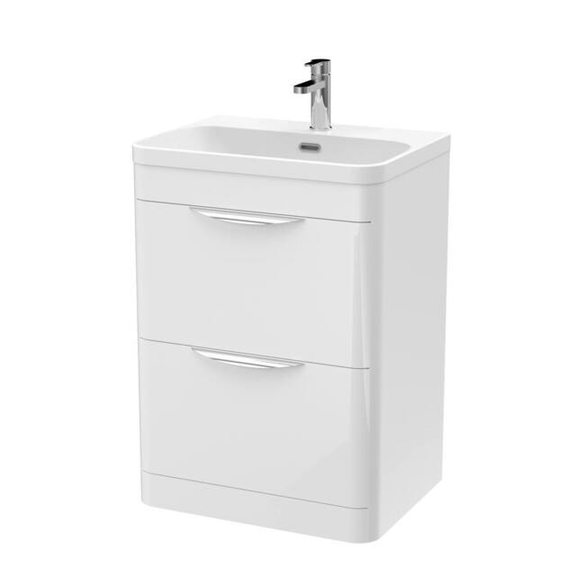 Balterley Wave 600mm Floor Standing 2 Drawer Unit & Ceramic Basin - Gloss White - image 1