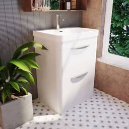 Balterley Wave 600mm Floor Standing 2 Drawer Unit & Ceramic Basin - Gloss White - thumbnail 4