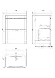 Balterley Wave 600mm Floor Standing 2 Drawer Unit & Ceramic Basin - Gloss White - thumbnail 5