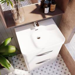 Balterley Wave 600mm Floor Standing 2 Drawer Unit & Ceramic Basin - Gloss White - thumbnail 3