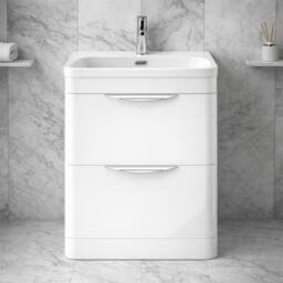 Balterley Wave 600mm Floor Standing 2 Drawer Unit & Ceramic Basin - Gloss White - thumbnail 6
