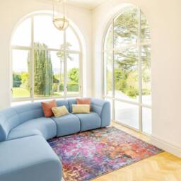 Kukoon Pink & Teal Multi Colour Abstract Maximalist Machine Washable Rug - Size: 80 cm x 150 cm - thumbnail 4