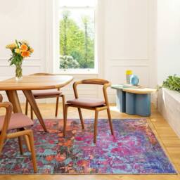 Kukoon Pink & Teal Multi Colour Abstract Maximalist Machine Washable Rug - Size: 80 cm x 150 cm - thumbnail 1