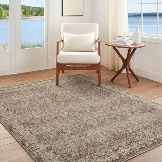 Livabliss Arda Vintage Green Grey Brown Taupe Traditional Boho Fringe Living Rug - Size: 153 cm x 220 cm - image 1