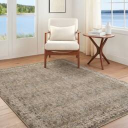 Livabliss Arda Vintage Green Grey Brown Taupe Traditional Boho Fringe Living Rug - Size: 153 cm x 220 cm