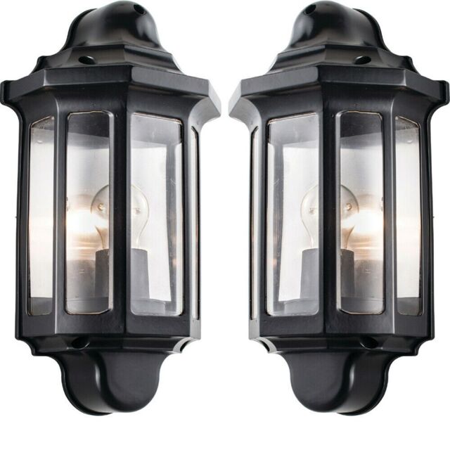 Loops 2 PACK IP44 Outdoor Wall Light Satin Black Half Traditional Dimmable Porch Lamp - image 1