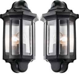 Loops 2 PACK IP44 Outdoor Wall Light Satin Black Half Traditional Dimmable Porch Lamp