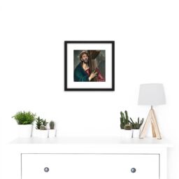 Artery8 El Greco Christ Carrying Cross Painting 8X8 Inch Square Wooden Framed Wall Art Print Picture with Mount in Black - thumbnail 2