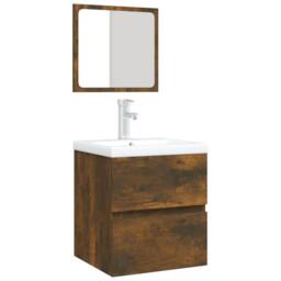 Berkfield Home Full Bathroom Sink Cabinet with Basin & Mirror Smoked Oak in Brown