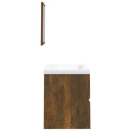 Berkfield Home Full Bathroom Sink Cabinet with Basin & Mirror Smoked Oak in Brown - thumbnail 5