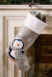 Dibor Luxury Grey Penguin Xmas Tree Christmas Gift Bag Christmas Stocking - Size: Medium