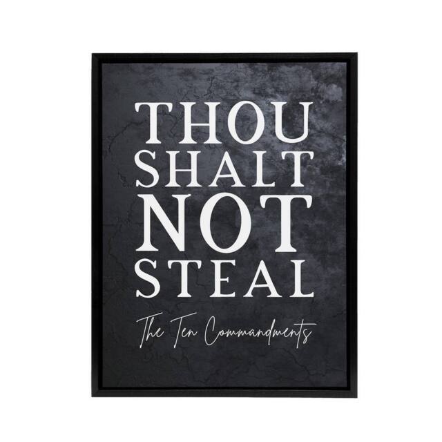 "Artery8 Ten Commandments Shalt Not Steal Bible Quote Framed Canvas Wall Art Print in Grey - Size: W12"" x H16""" - image 1