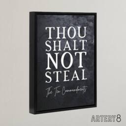 "Artery8 Ten Commandments Shalt Not Steal Bible Quote Framed Canvas Wall Art Print in Grey - Size: W12"" x H16""" - thumbnail 2