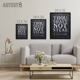 "Artery8 Ten Commandments Shalt Not Steal Bible Quote Framed Canvas Wall Art Print in Grey - Size: W12"" x H16""" - thumbnail 4