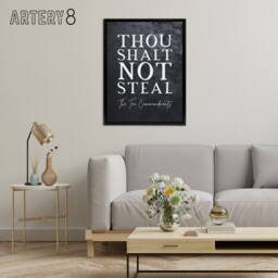 "Artery8 Ten Commandments Shalt Not Steal Bible Quote Framed Canvas Wall Art Print in Grey - Size: W12"" x H16""" - thumbnail 3