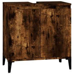 Berkfield Home 3 Piece Bathroom Furniture Set Smoked Oak Engineered Wood in Brown - thumbnail 5
