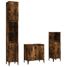 Berkfield Home 3 Piece Bathroom Furniture Set Smoked Oak Engineered Wood in Brown - thumbnail 2