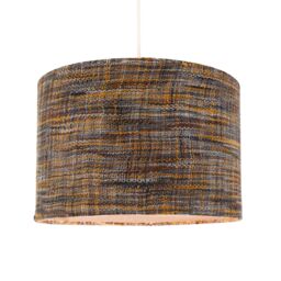 Happy Homewares Vintage Lined Linen Fabric Lamp Shade in Mustard Burgundy & Grey in Orange - Size: 12 inches - thumbnail 2