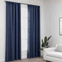 Berkfield Home Linen-Look Blackout Curtains with Hooks 2 pcs Blue 140x245 cm - thumbnail 1