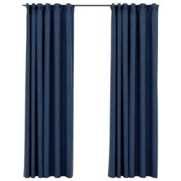 Berkfield Home Linen-Look Blackout Curtains with Hooks 2 pcs Blue 140x245 cm - thumbnail 2