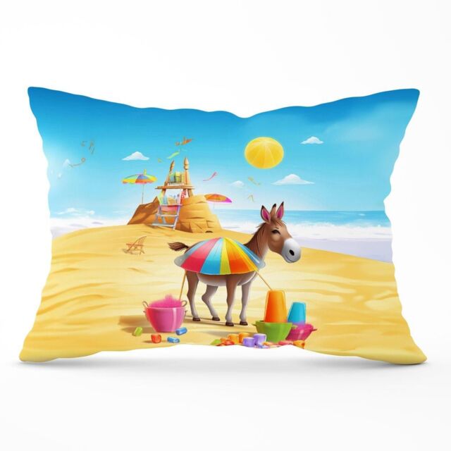 Warren Reed - Designer Donkey On A Beach Holiday Cushions in Yellow - Size: 60 cm x 60 cm - image 1