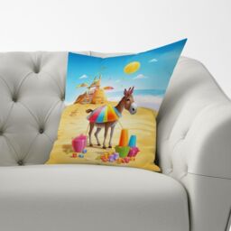 Warren Reed - Designer Donkey On A Beach Holiday Cushions in Yellow - Size: 60 cm x 60 cm - thumbnail 3