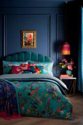 Laurence Llewelyn-Bowen 'Cotswold Fantasia' 100% Cotton Sateen Fitted Bed Sheet in Teal - Size: Double - thumbnail 3
