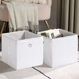 OHS 6 Pack Boucle Cube Folding Space Saving Storage Boxes in White