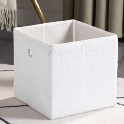 OHS 6 Pack Boucle Cube Folding Space Saving Storage Boxes in White - thumbnail 2